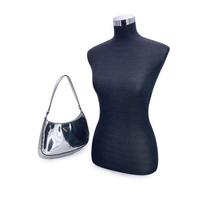 Prada Silver Tone Patent Leather Cleo Structured Shoulder Bag