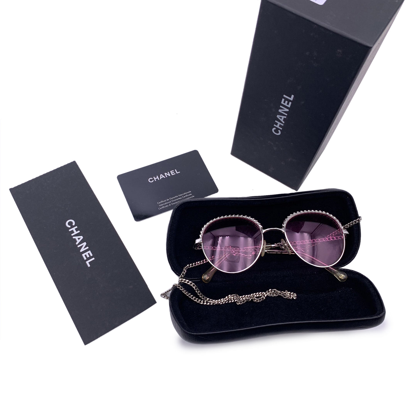 Chanel Silver Metal Pantos Sunglasses 2184 50/19 135mm with Chain