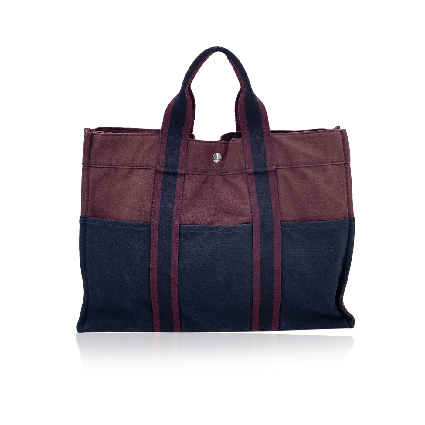 Hermes Paris Vintage Black Burgundy Canvas Fourre Tout MM Bag Tote
