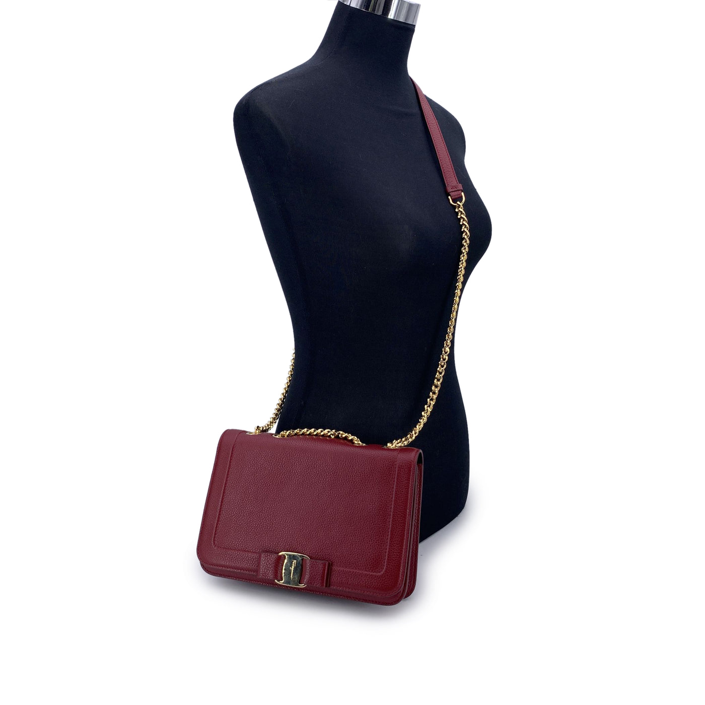 Salvatore Ferragamo Burgundy Leather Vara Bow Flap Shoulder Bag
