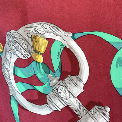 Hermes Paris Vintage Burgundy Silk Scarf Ferronnerie 1970 Cathy Latham