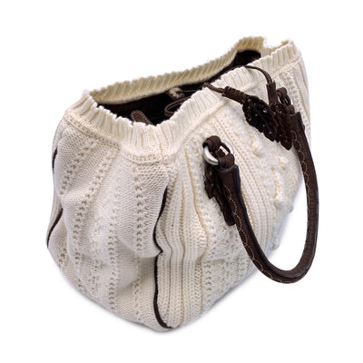 Ermanno Scervino White Brown Wool Knit Tote Shoulder Bag