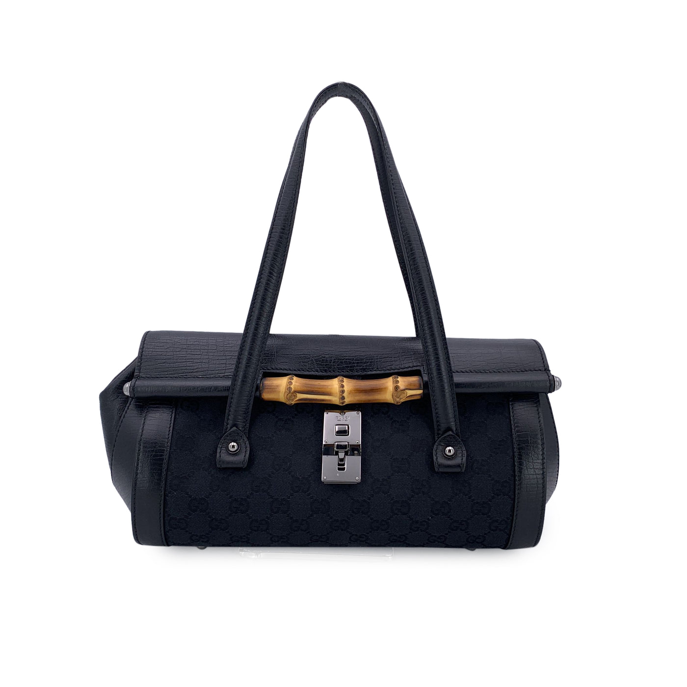 Gucci Black GG Monogram Canvas Bamboo Bullet Shoulder Bag