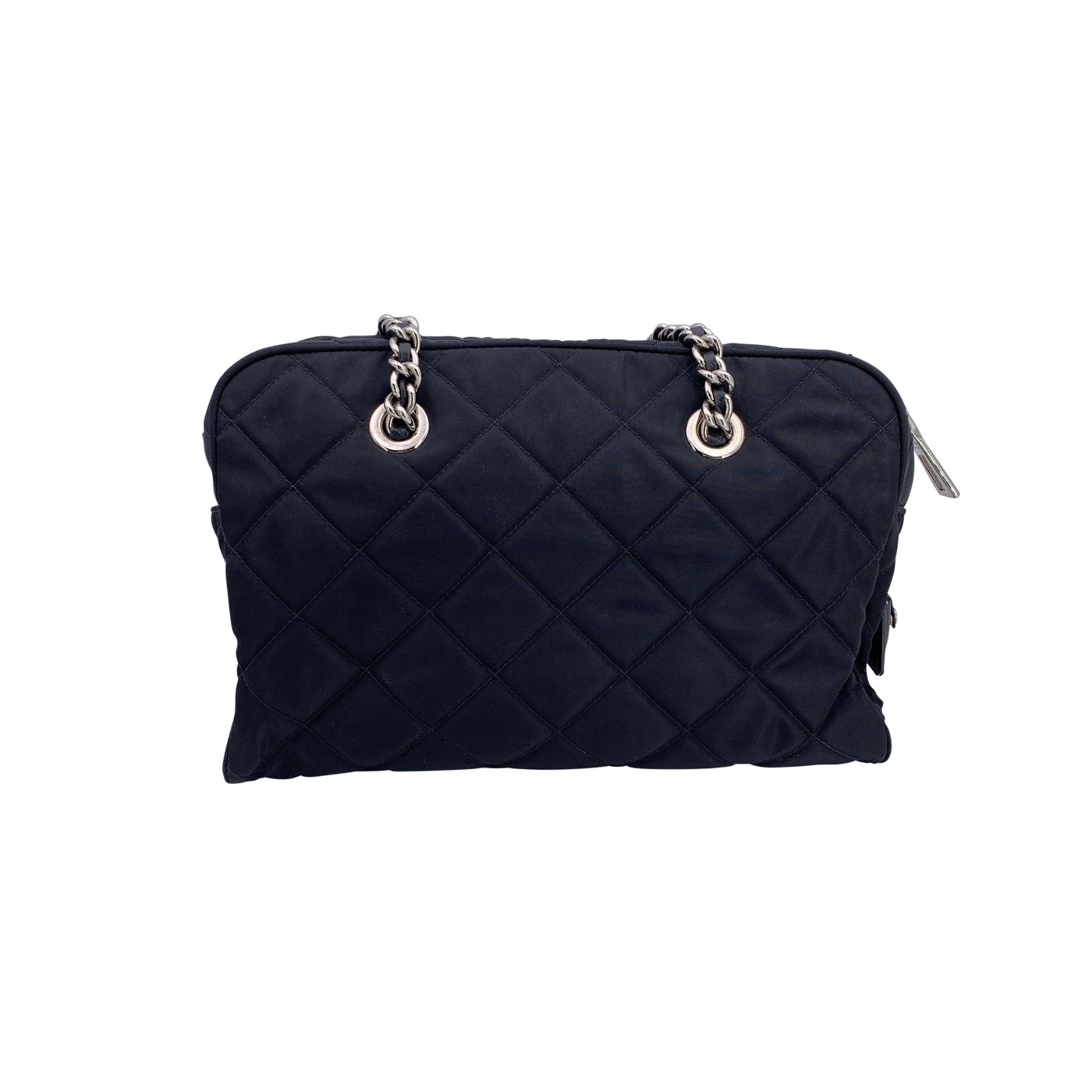 Prada Black Quilted Nylon Fabric Chain Bowling Shoulder Bag