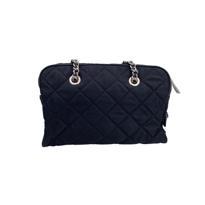 Prada Black Quilted Nylon Fabric Chain Bowling Shoulder Bag