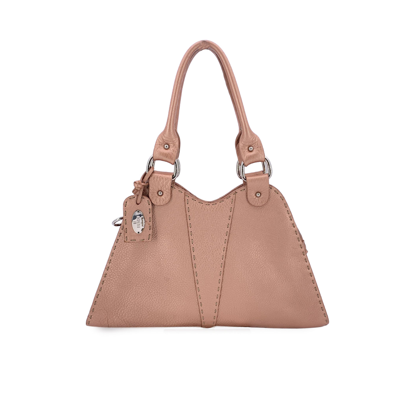 Fendi Selleria Pink Rose Metallic Leather Devil Trapezio Hobo Bag