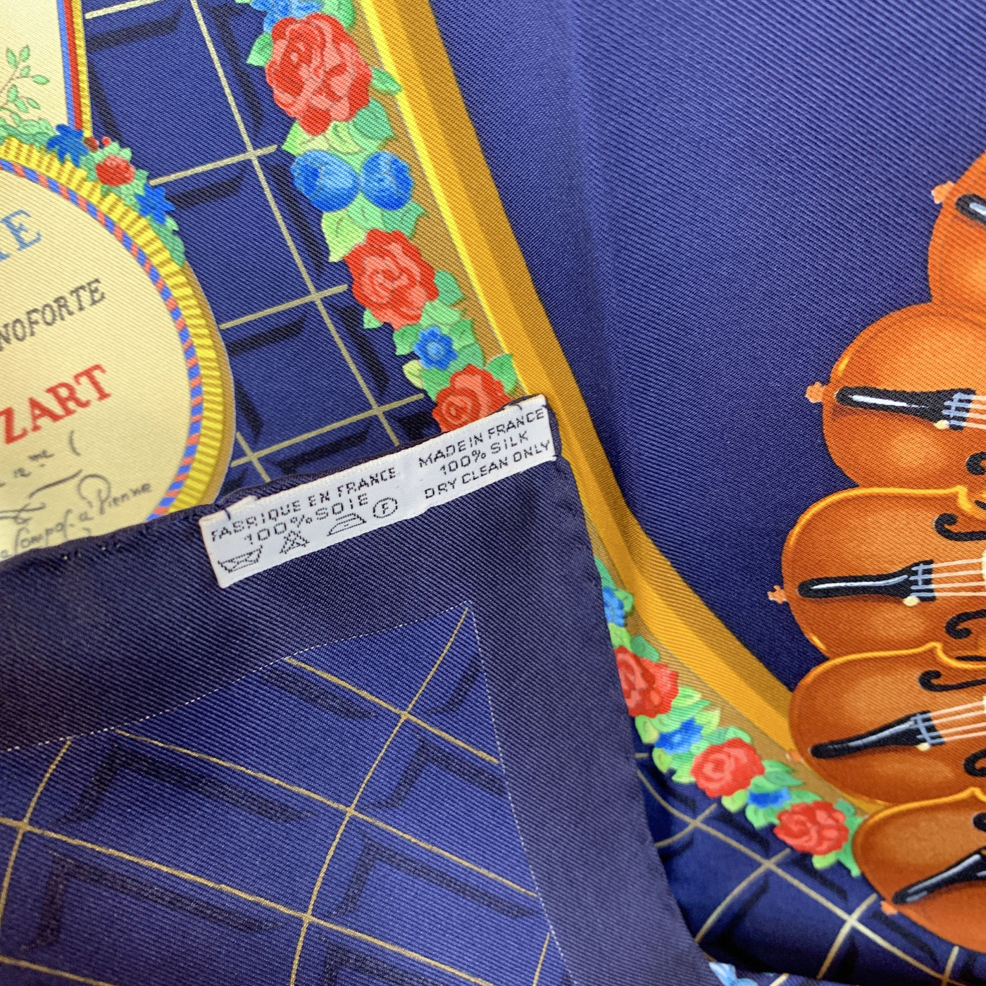 Hermes Vintage Blue Silk Scarf Hommage a Mozart 1991 Julie Abadie