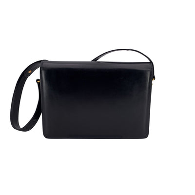 Gucci Vintage Black Leather Box Shoulder Bag with Lapis Closure
