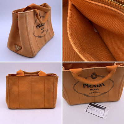 Prada Orange Canvas Canapa Logo Small Tote Bag Handbag BN2439