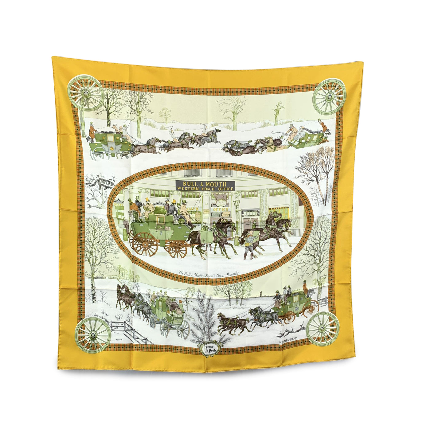 Hermes Vintage Silk Scarf L'Hiver En Poste 1975 Philippe Ledoux