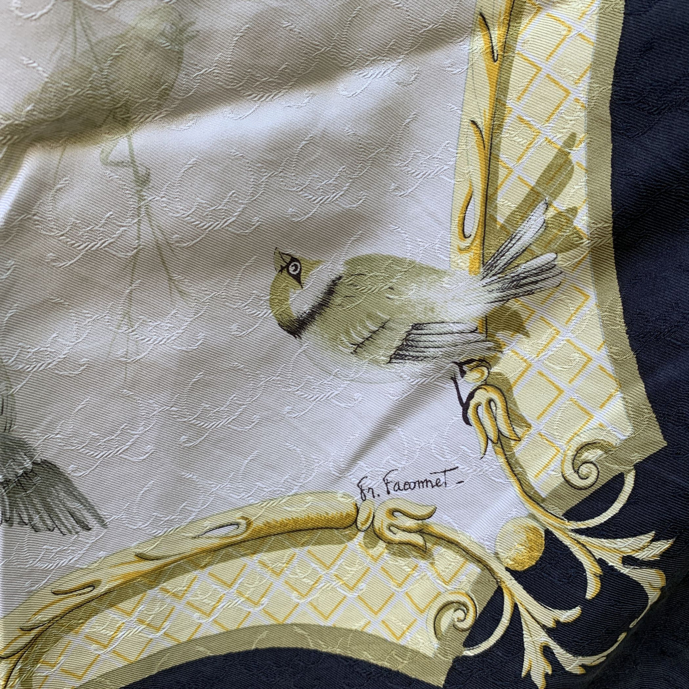 Hermes White Jacquard Silk Scarf La Cle Des Champs 1965 Faconnet