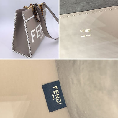 Fendi Taupe Leather Tote Bag Sunshine Medium Plexi Handle