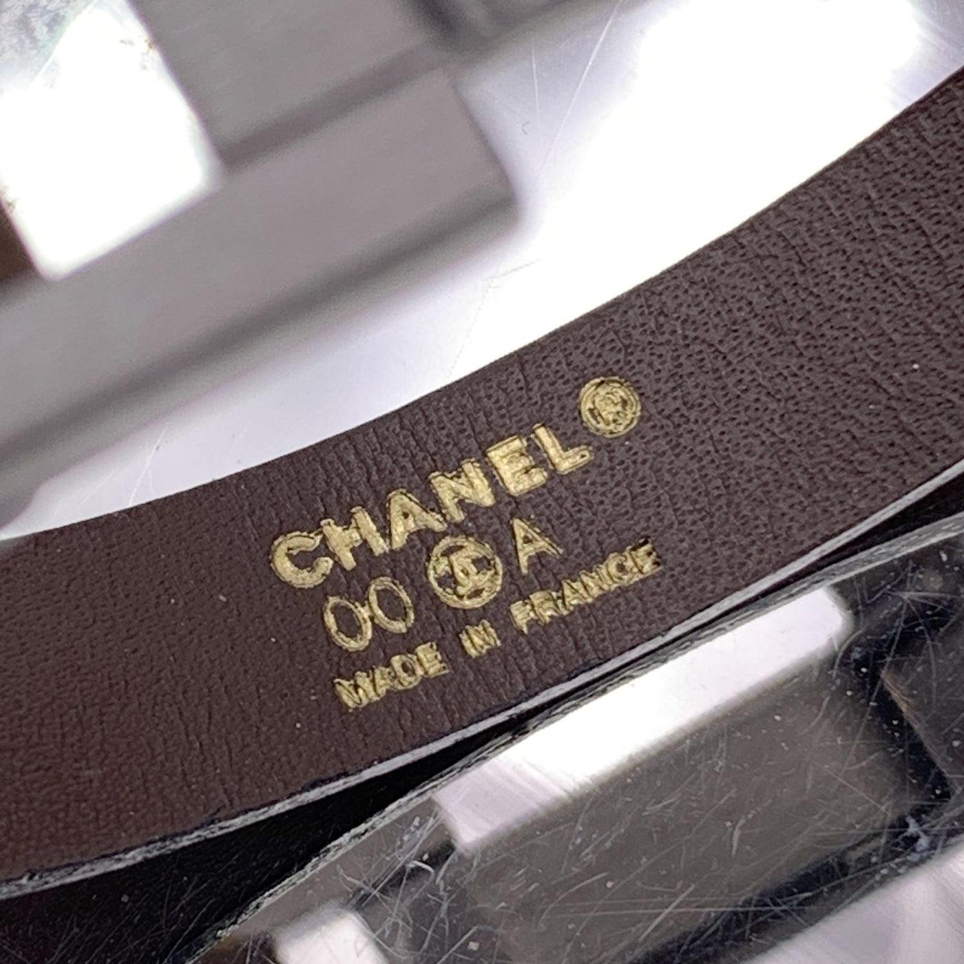 Chanel Vintage Brown Leather Unisex Logo Bracelet