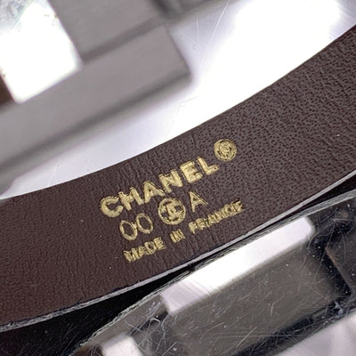 Chanel Vintage Brown Leather Unisex Logo Bracelet