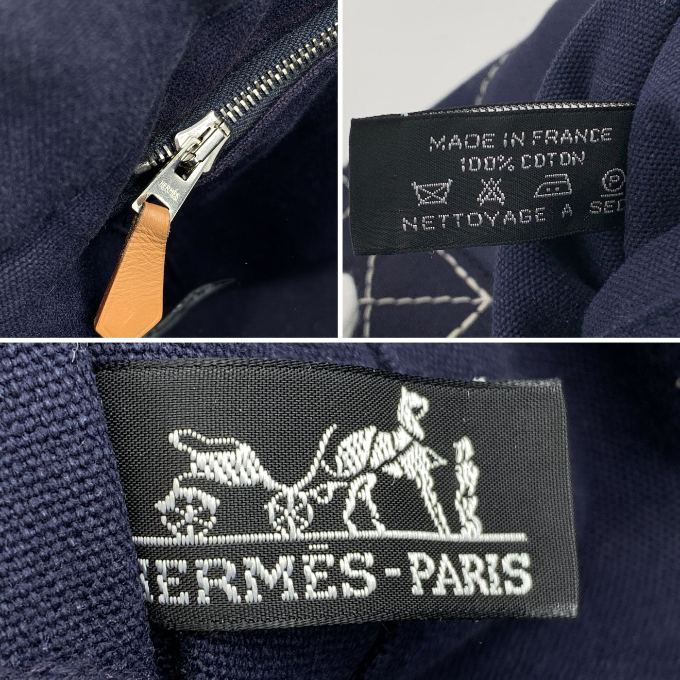 Hermes Paris Vintage Blue Canvas Cotton Fourre Tout MM Bag Tote