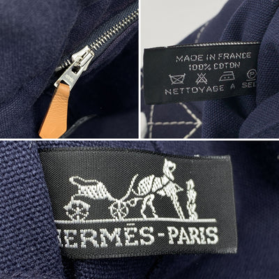 Hermes Paris Vintage Blue Canvas Cotton Fourre Tout MM Bag Tote