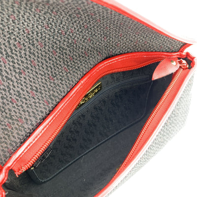 Yves Saint Laurent Vintage Grey Red Textured Canvas Clutch Bag