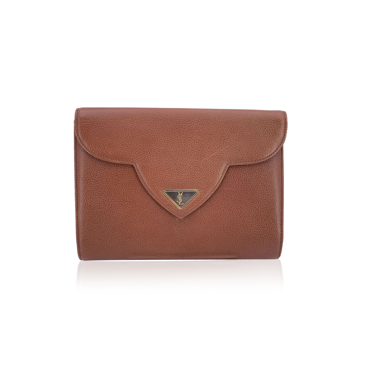 Yves Saint Laurent Vintage Brown Leather YSL Flap Clutch Bag Handbag