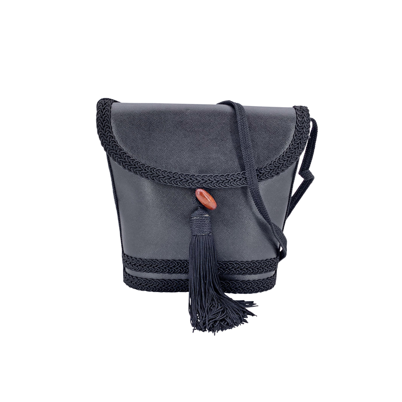Yves Saint Laurent Vintage Black Leather Tassel Shoulder Bag