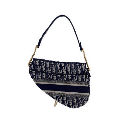 Christian Dior Blue Jacquard Oblique Canvas Embroidery Saddle Bag