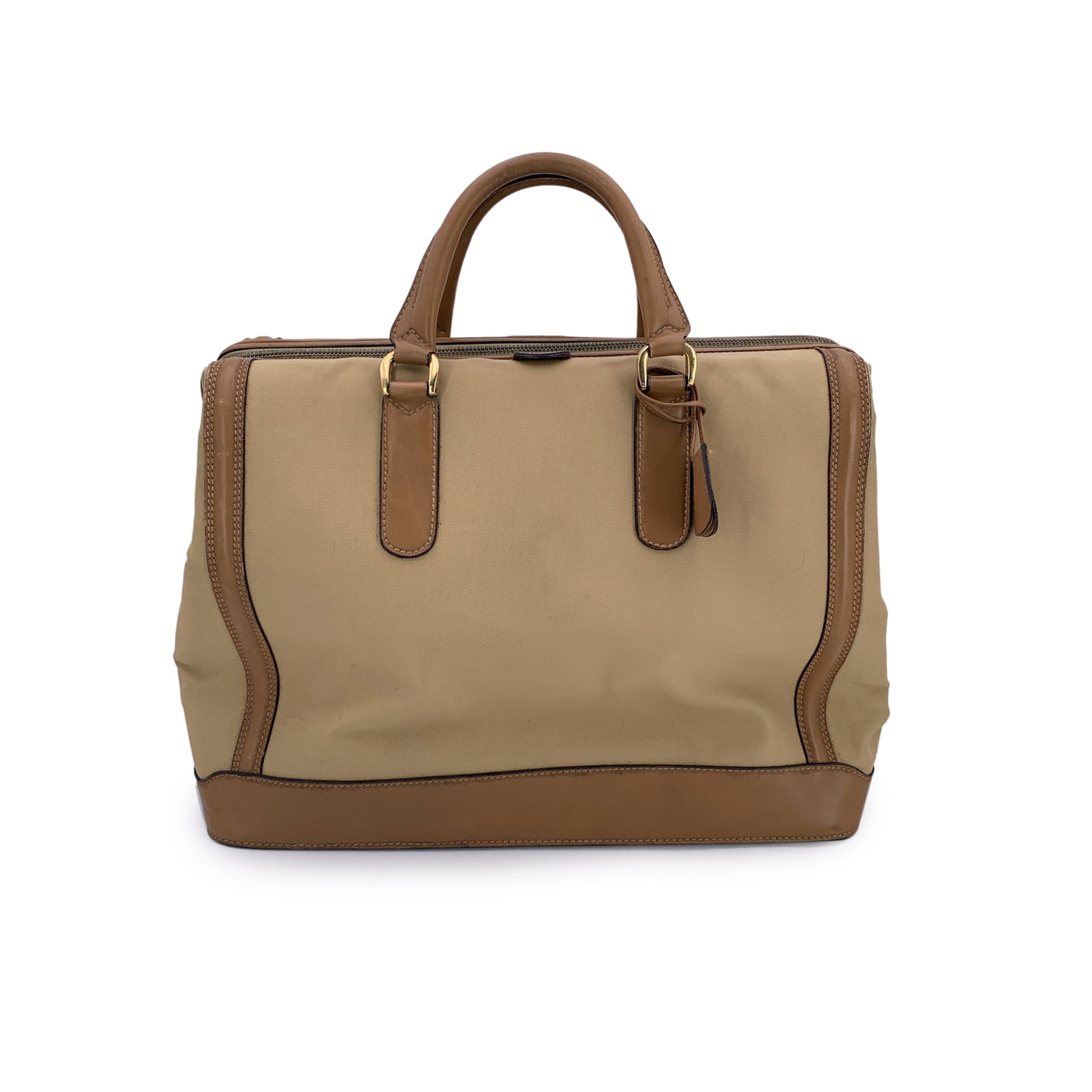 Gucci Vintage Beige Canvas and Leather Weekend Travel Carry-on Bag