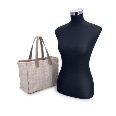 Chanel Vintage Beige Nylon New Travel Line Tote Shoulder Bag