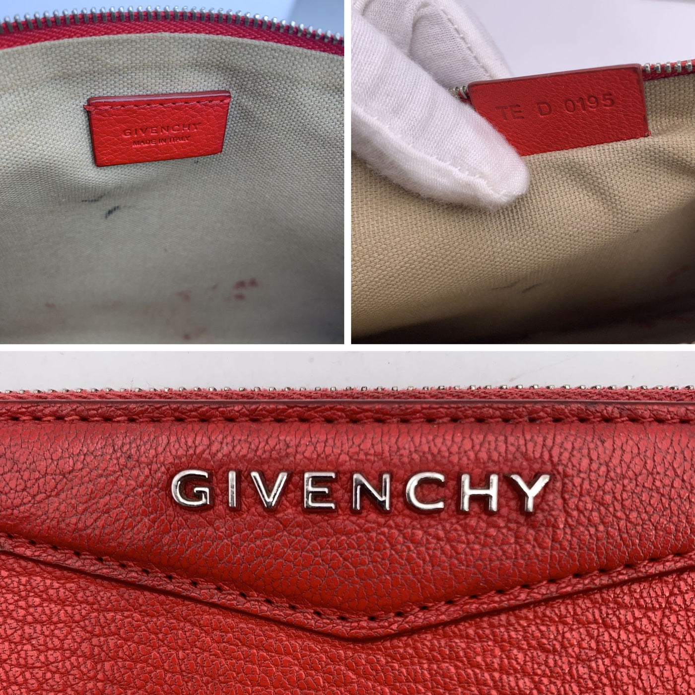 Givenchy Red Leather Antigona Zip Clutch Pouch Purse