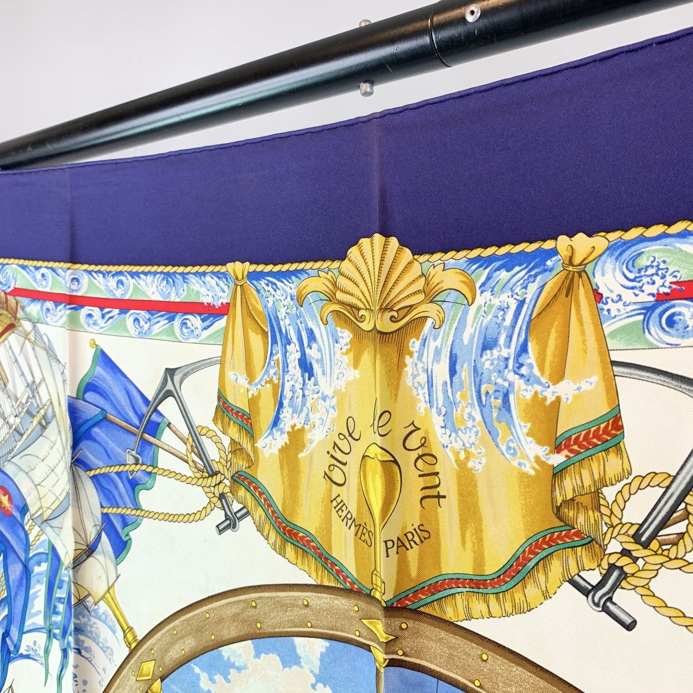 Hermes Vintage Blue Silk Scarf Vive le Vent 1992 Toutsy Bourthoumieux
