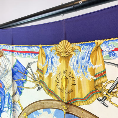 Hermes Vintage Blue Silk Scarf Vive le Vent 1992 Toutsy Bourthoumieux