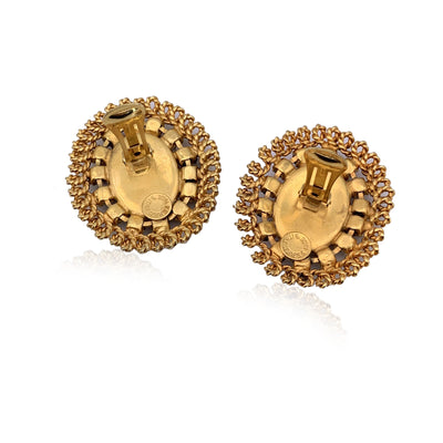 Gianfranco Ferre Vintage Gold Metal Oval Cabochon Clip On Earrings