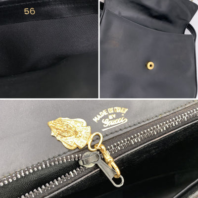 Gucci Vintage Black Leather GG Cut Out Flap Shoulder Bag