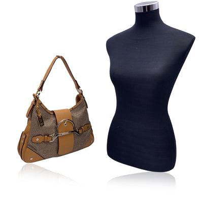 Borbonese Beige Op Canvas and Leather Hobo Shoulder Bag