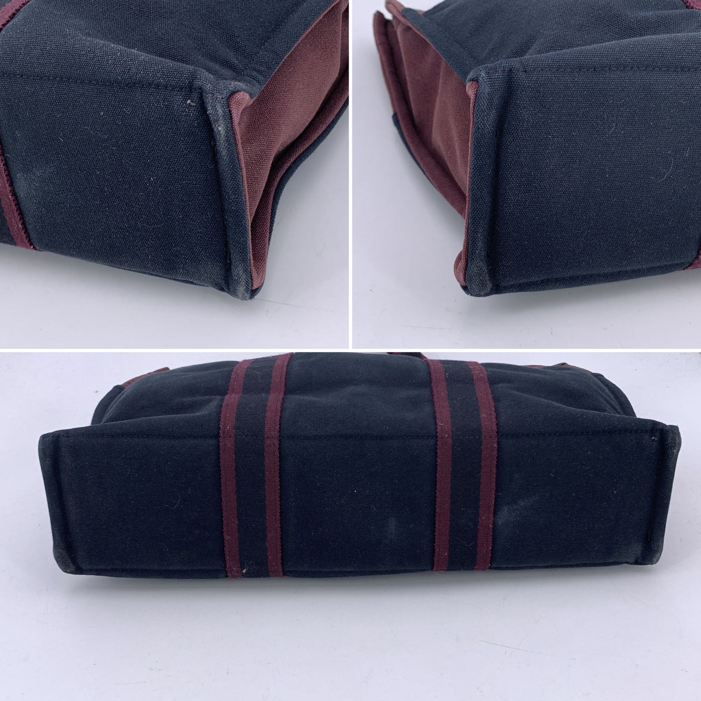 Hermes Paris Vintage Black Burgundy Canvas Fourre Tout MM Bag Tote