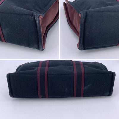 Hermes Paris Vintage Black Burgundy Canvas Fourre Tout MM Bag Tote