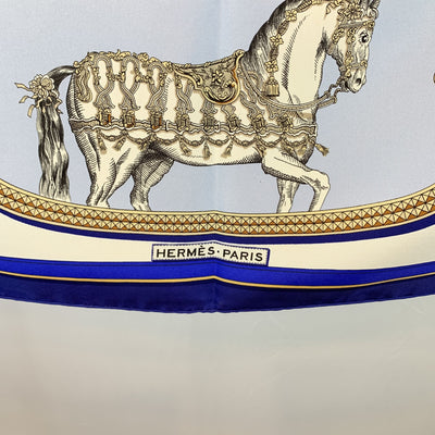 Hermes Vintage Blue Silk Grand Apparat Scarf 1962 Jacques Eudel