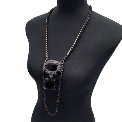 Missoni Gunmetal Crochet Faceted Stones Statement Necklace