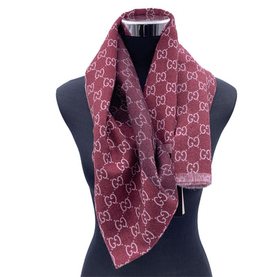 Gucci Burgundy Wool GG Guccissima Scarf Shawl Wrap