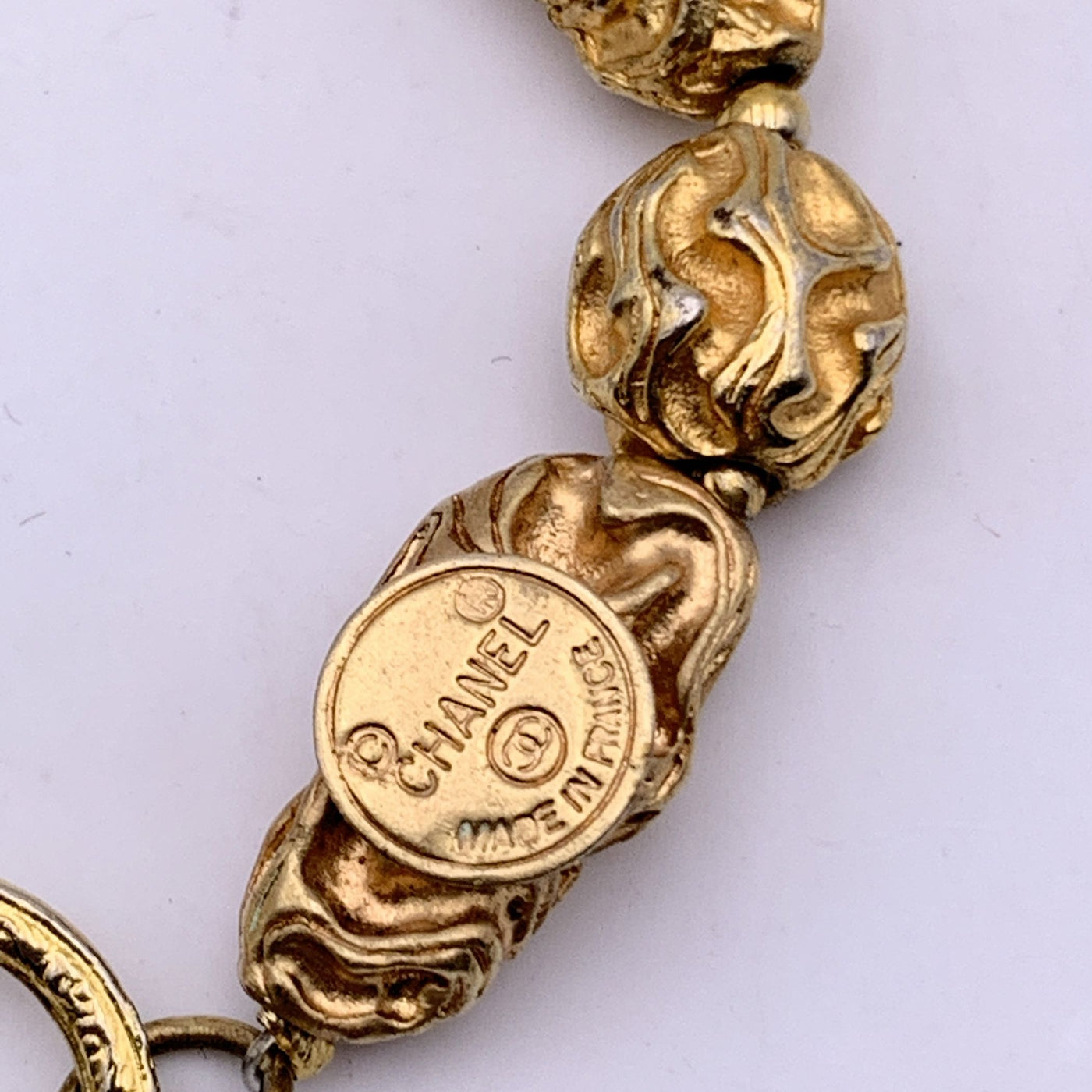 Chanel Vintage 1970s Gold Metal Engraved Pieces Bracelet