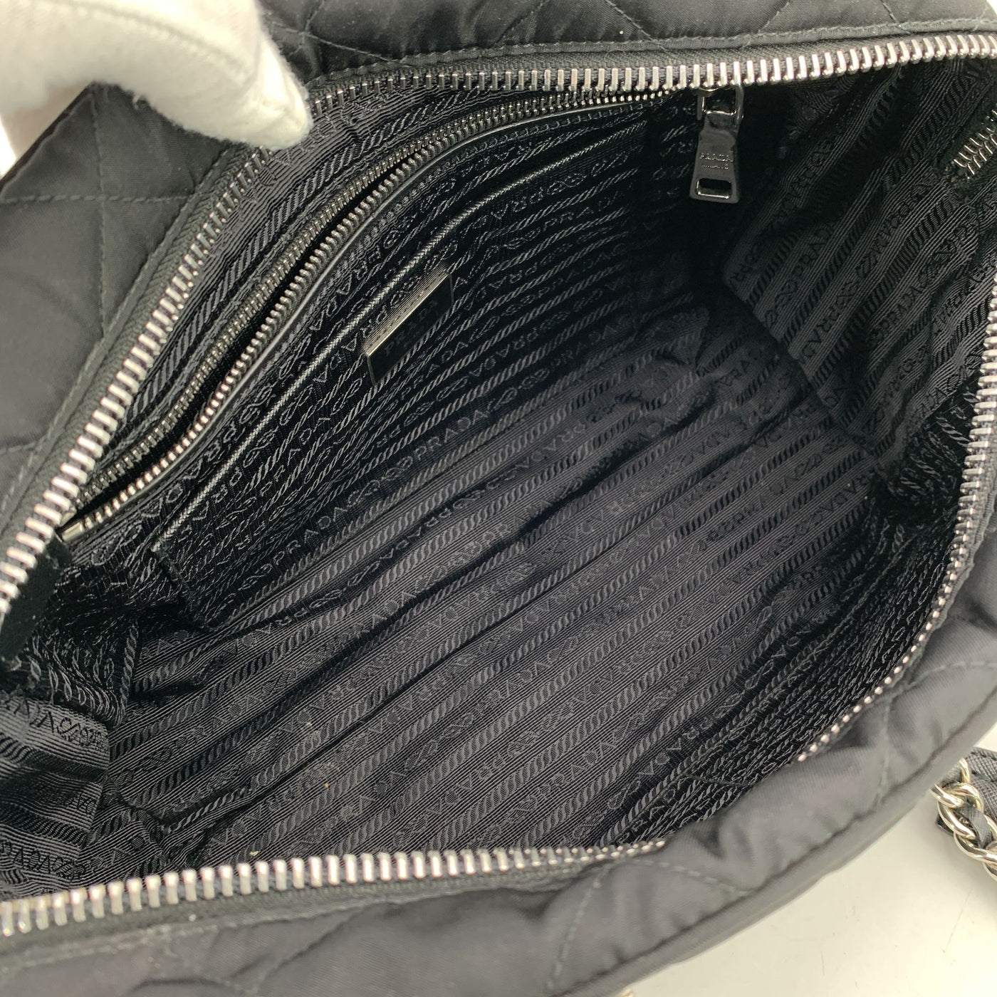 Prada Black Quilted Nylon Fabric Chain Bowling Shoulder Bag