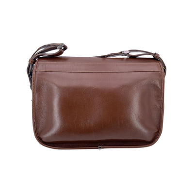 Gucci Vintage Brown Leather Intarsia Flower Flap Shoulder Bag