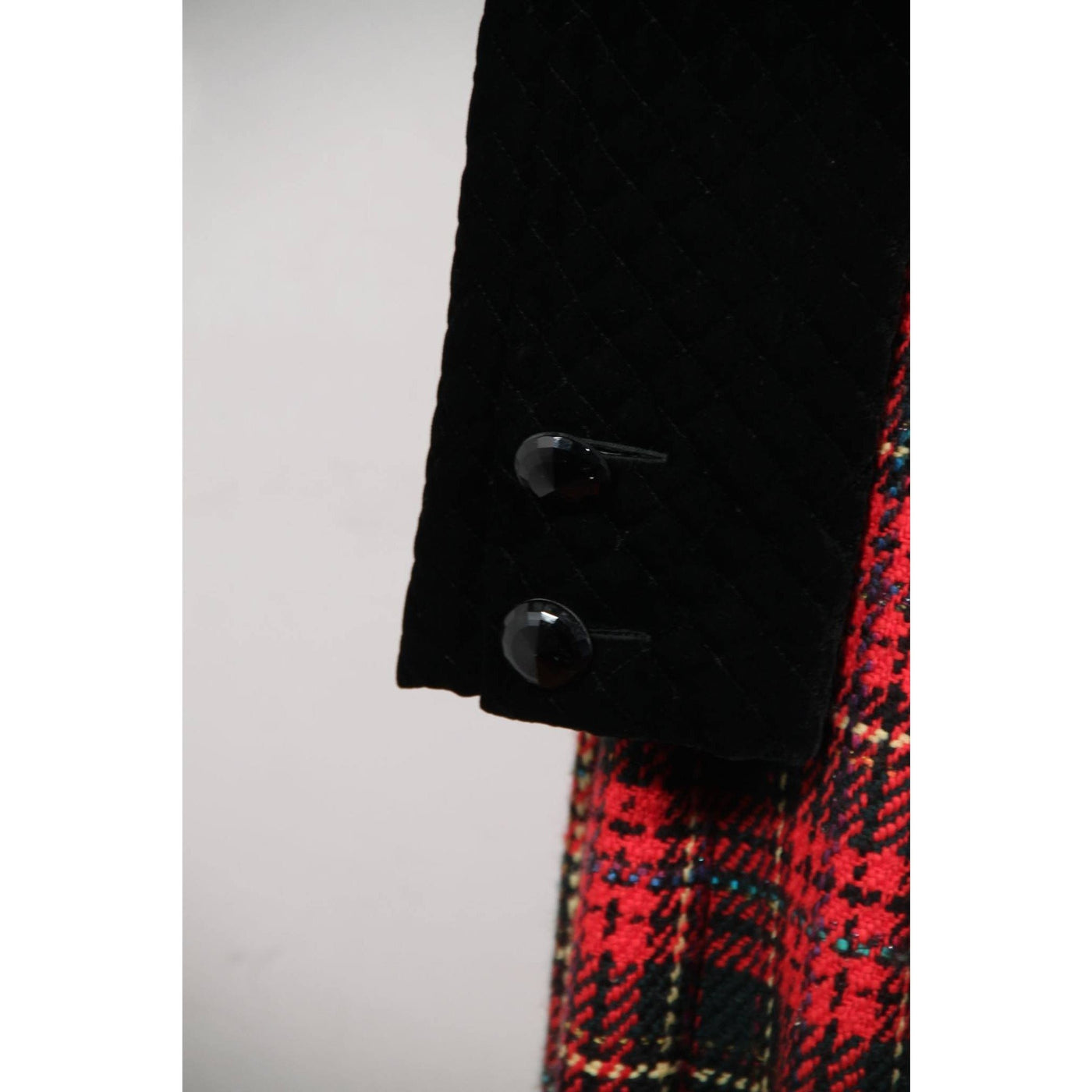 Andrea Odicini Vintage Black Velvet Red Tartan Coat Robe Manteau