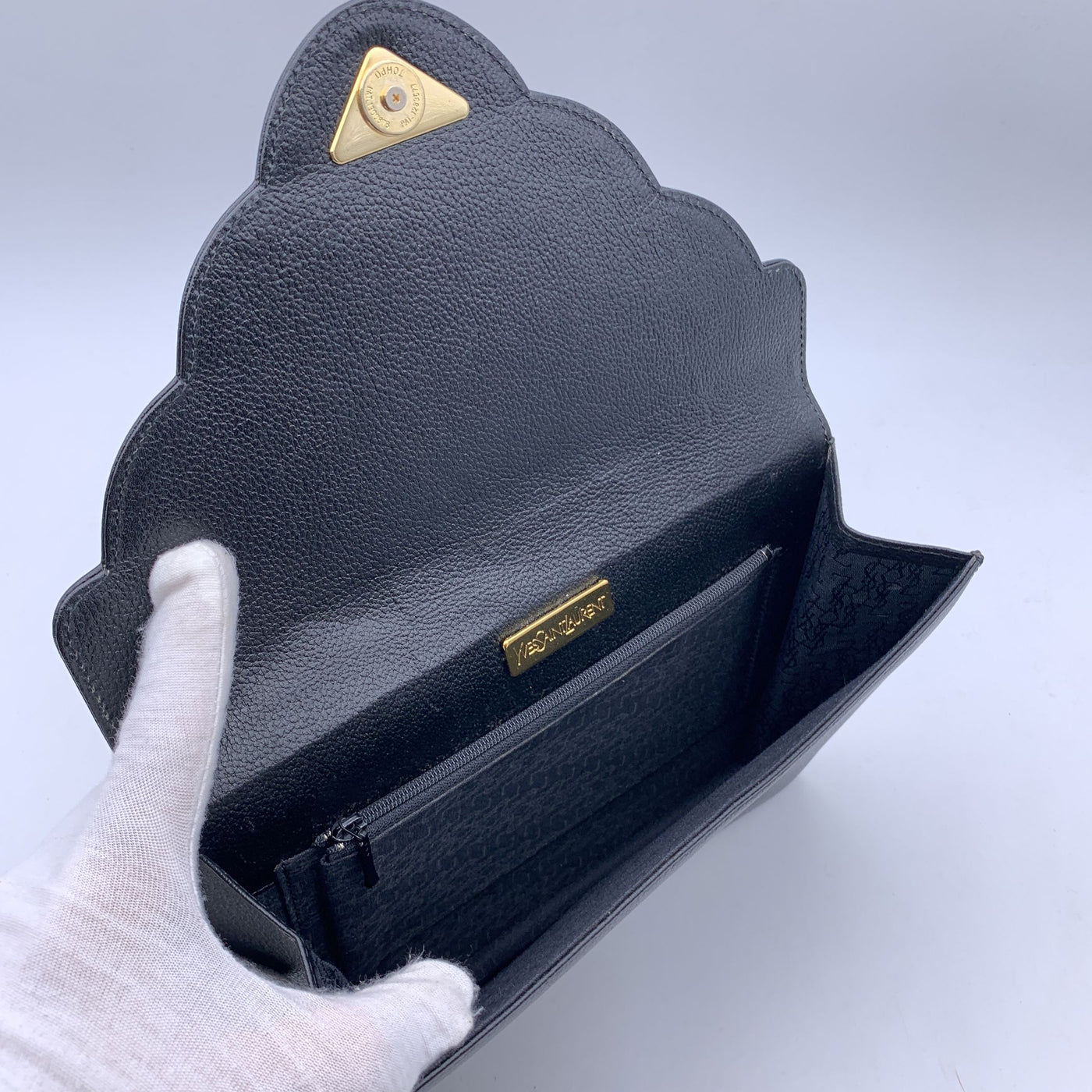 Yves Saint Laurent Vintage Black Leather YSL Flap Clutch Bag Handbag