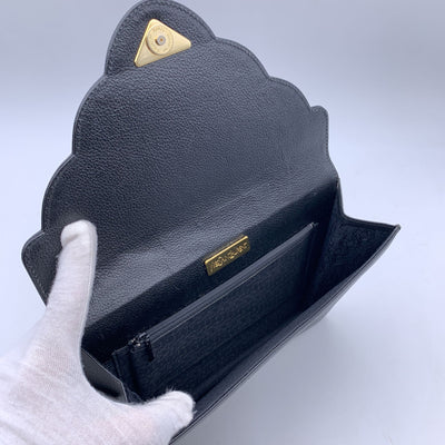 Yves Saint Laurent Vintage Black Leather YSL Flap Clutch Bag Handbag