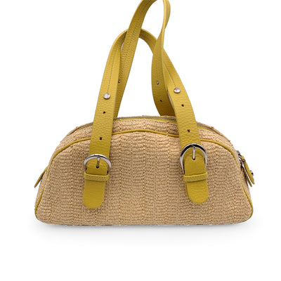 Christian Dior Limited Edition Yellow Raffia Flower Handbag Bag