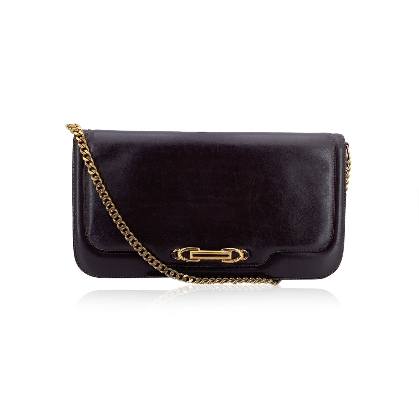 Gucci Vintage Brown Leather Convertible Shoulder Bag with Chain