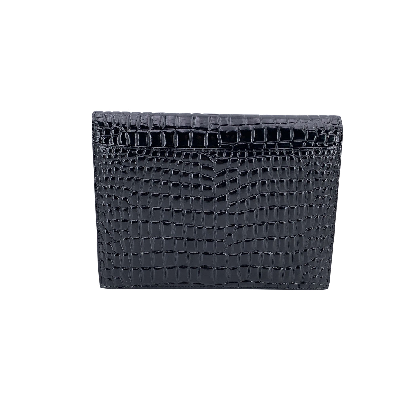 Yves Saint Laurent Vintage Black Embossed Patent Leather Clutch Bag