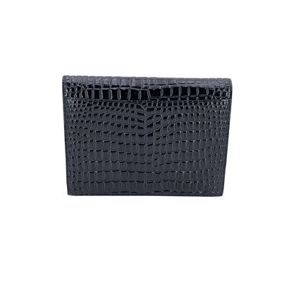 Yves Saint Laurent Vintage Black Embossed Patent Leather Clutch Bag