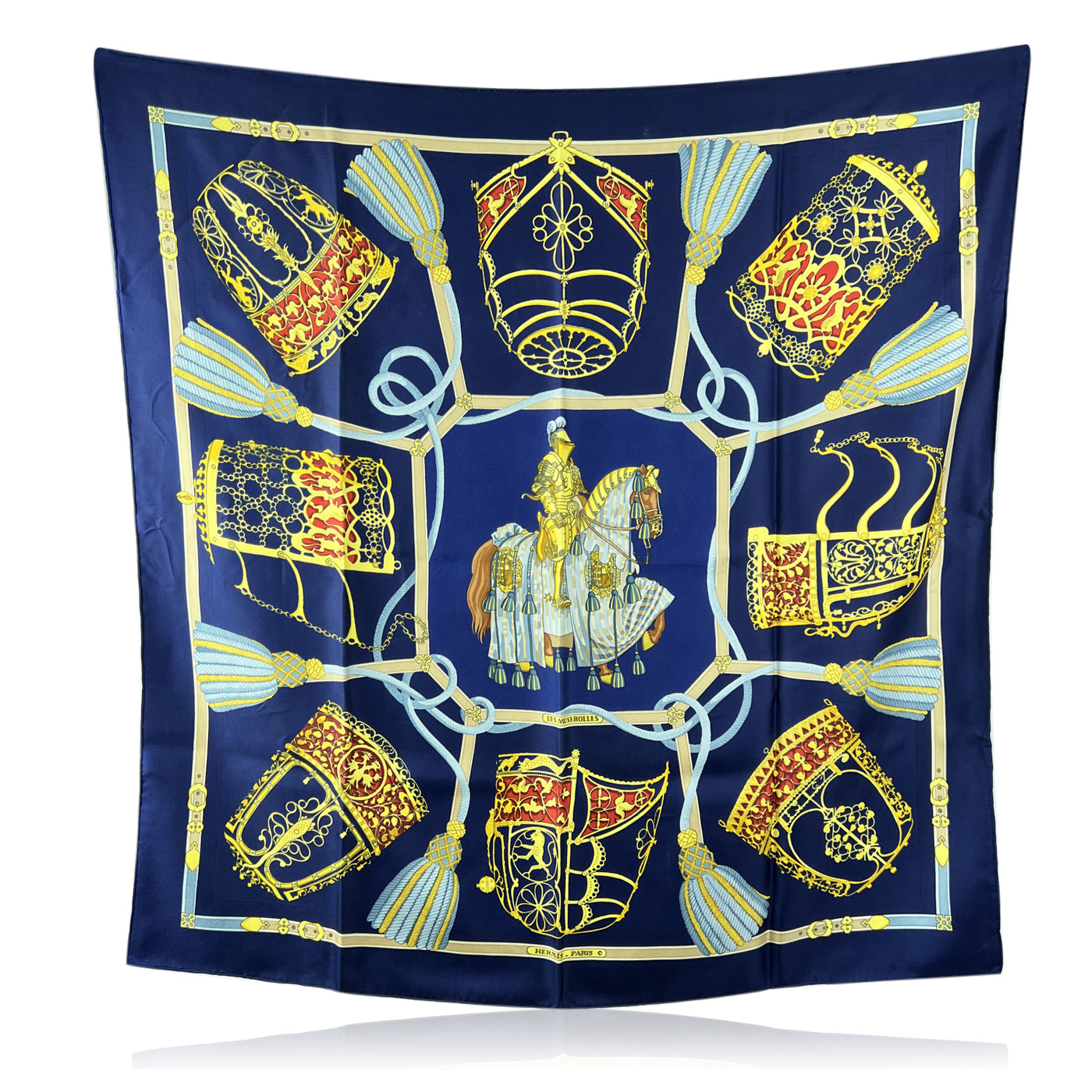 Hermes Vintage Blue Silk Scarf Les Muserolles 1986 Vauzelles