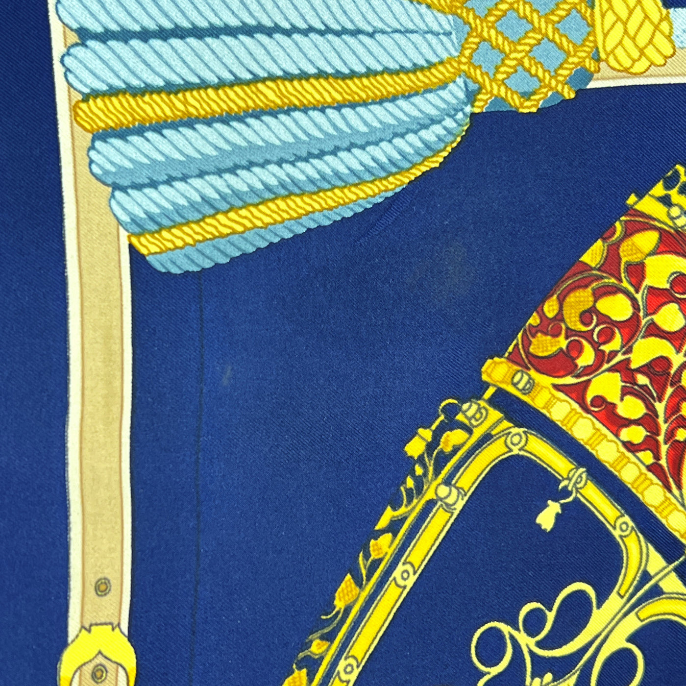 Hermes Vintage Blue Silk Scarf Les Muserolles 1986 Vauzelles