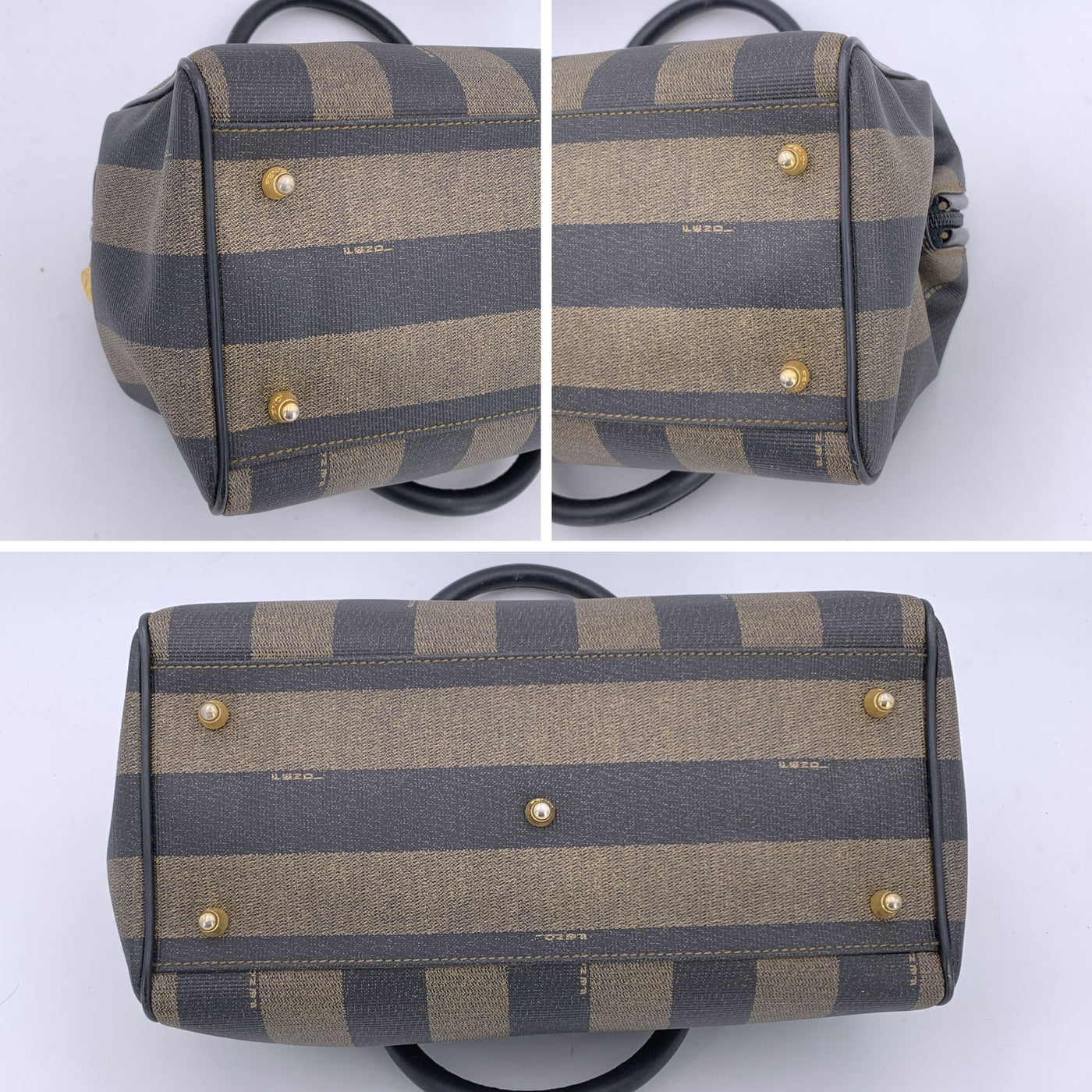 Fendi Vintage Pequin Striped Canvas Small Boston Bag Black